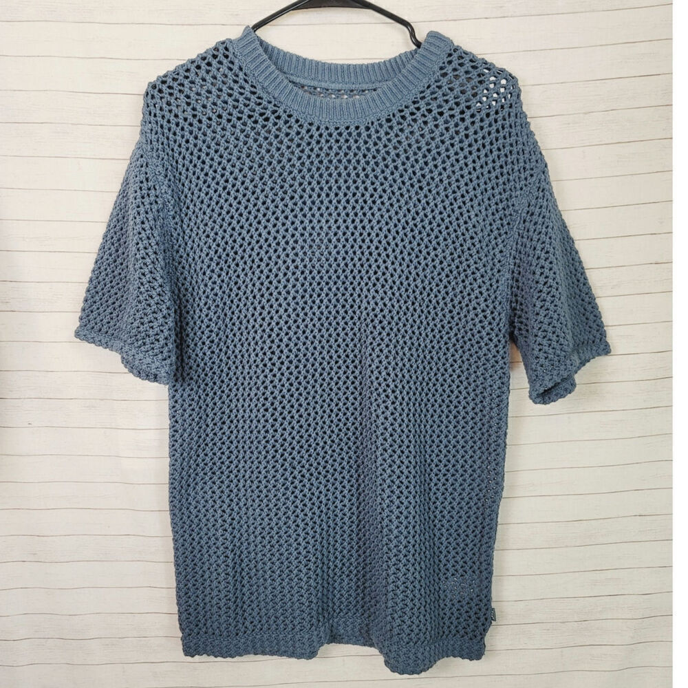 ARITZIA TNA Ponderosa T-Shirt Short Sleeve Crotchet Teal Blue, sz Small
